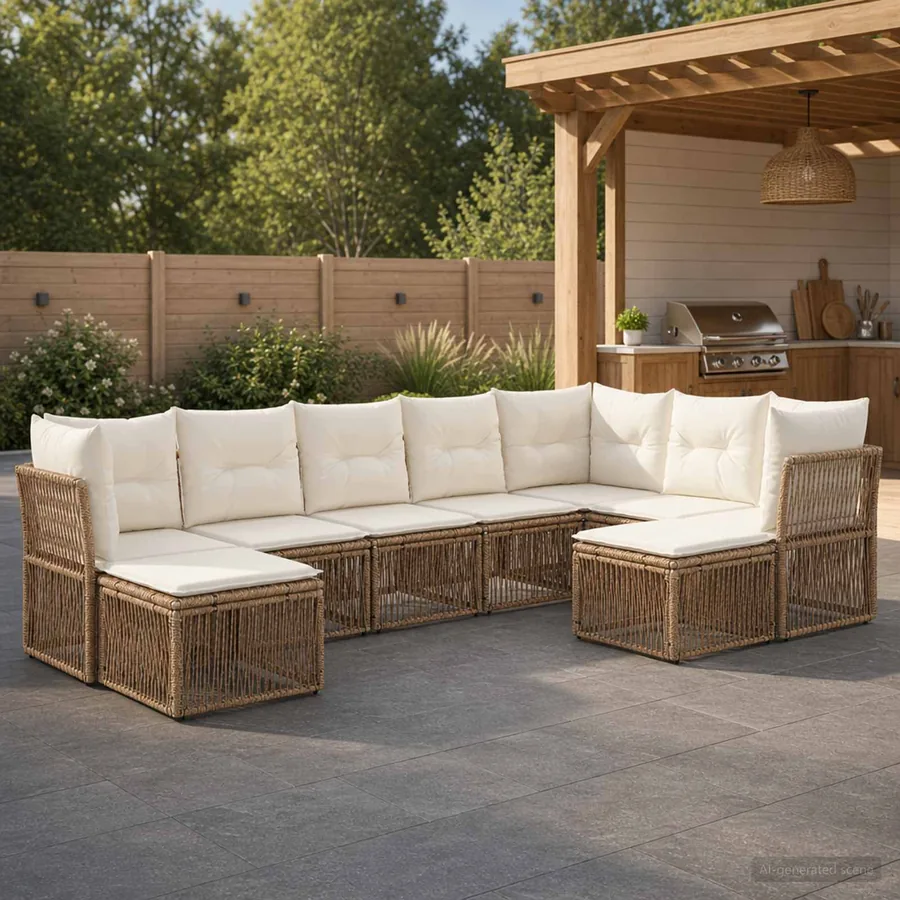 Ensemble de canapé de jardin 9 pcs Beige polyrotin