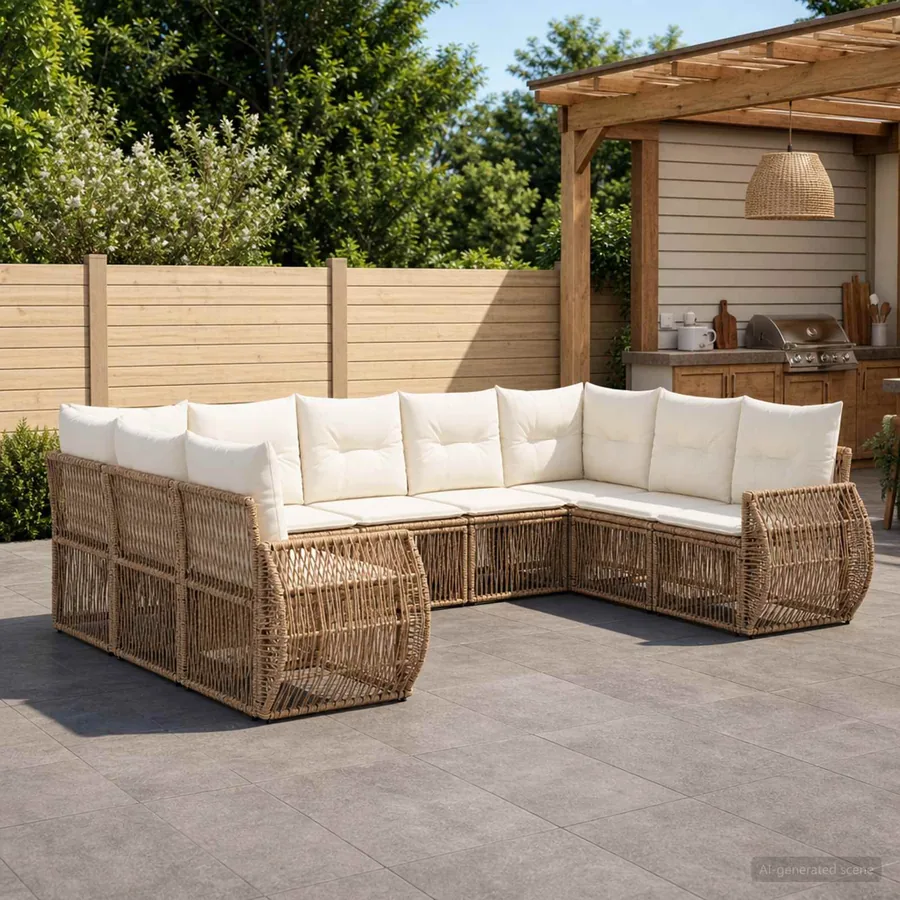 Ensemble de canapé de jardin 9 pcs Beige et blanc crème