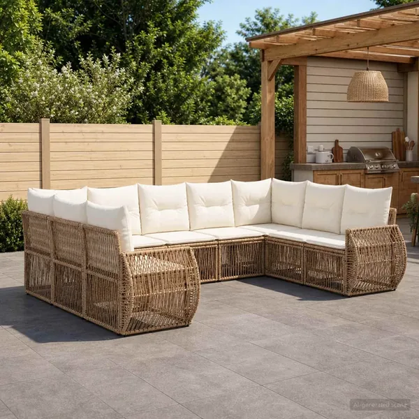 Ensemble de canapé de jardin 9 pcs Beige et blanc crème