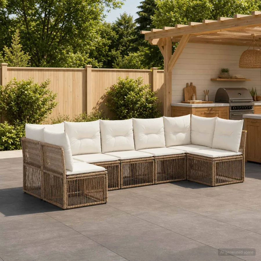 Ensemble de canapé de jardin 7 pcs Beige polyrotin