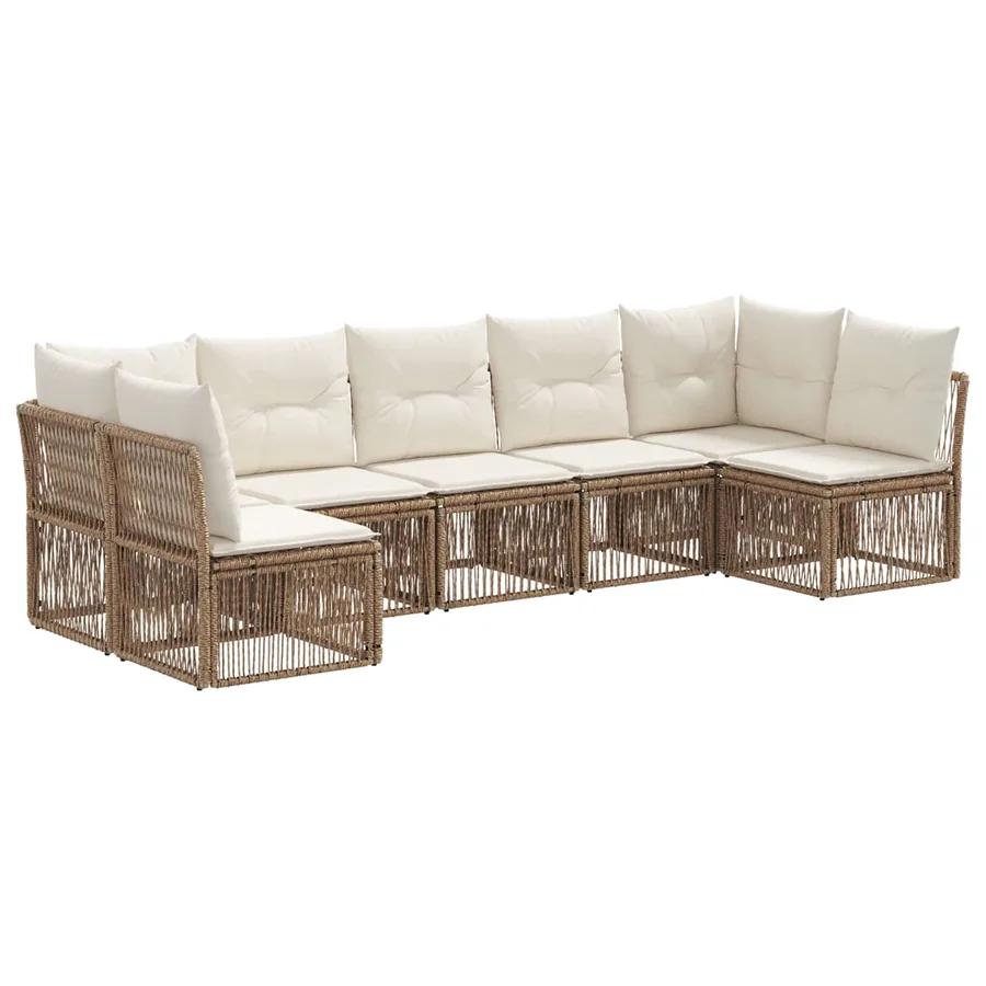 Ensemble de canapé de jardin 7 pcs Beige polyrotin - 2