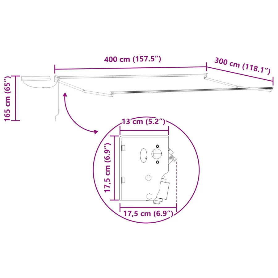 Cadre de store rétractable électrique Anthracite 4 × 3 m Acier - 8