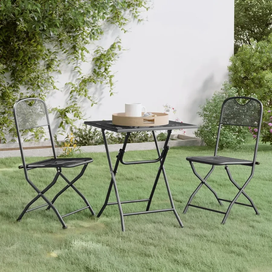 Ensemble à manger de jardin 3 pcs Maille Métal Anthracite