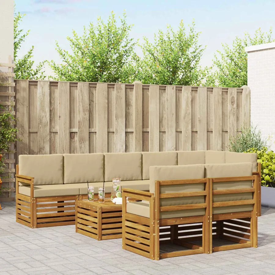 Ensembles de canapés avec coussin 9 pcs Naturel et Beige