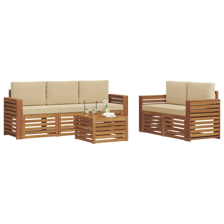 Ensembles de canapés avec coussin 6 pcs Naturel et Beige - 3
