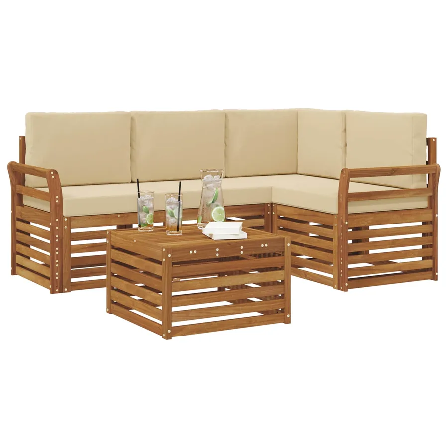 Ensemble de canapés d'extérieur 5 pcs Naturel et Beige - 3