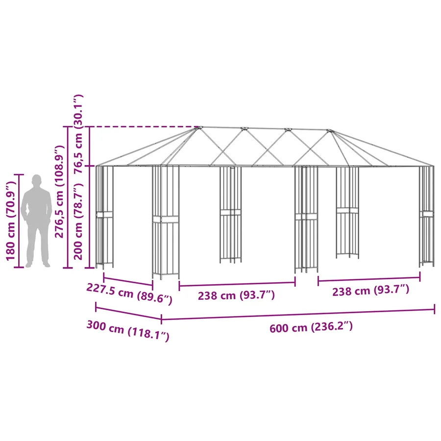Cadre de Gazebo 6 x 3 m Noir Acier - 7