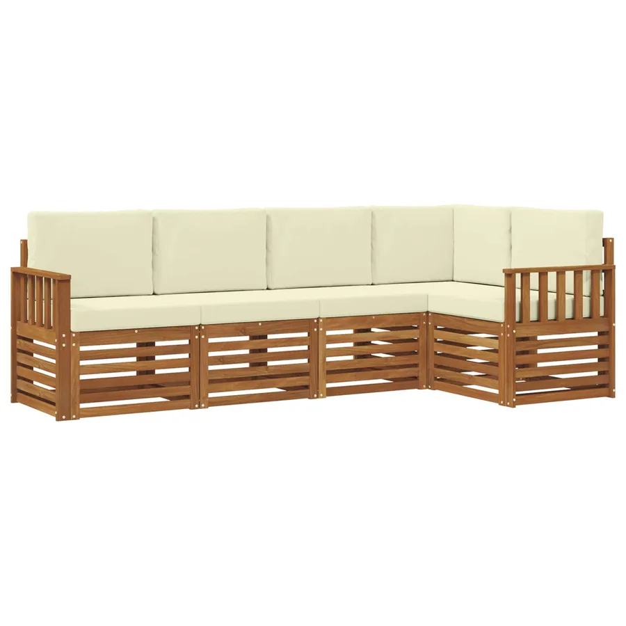 Ensemble de canapé d'angle avec coussin 5 pcs Naturel et Crème - 2