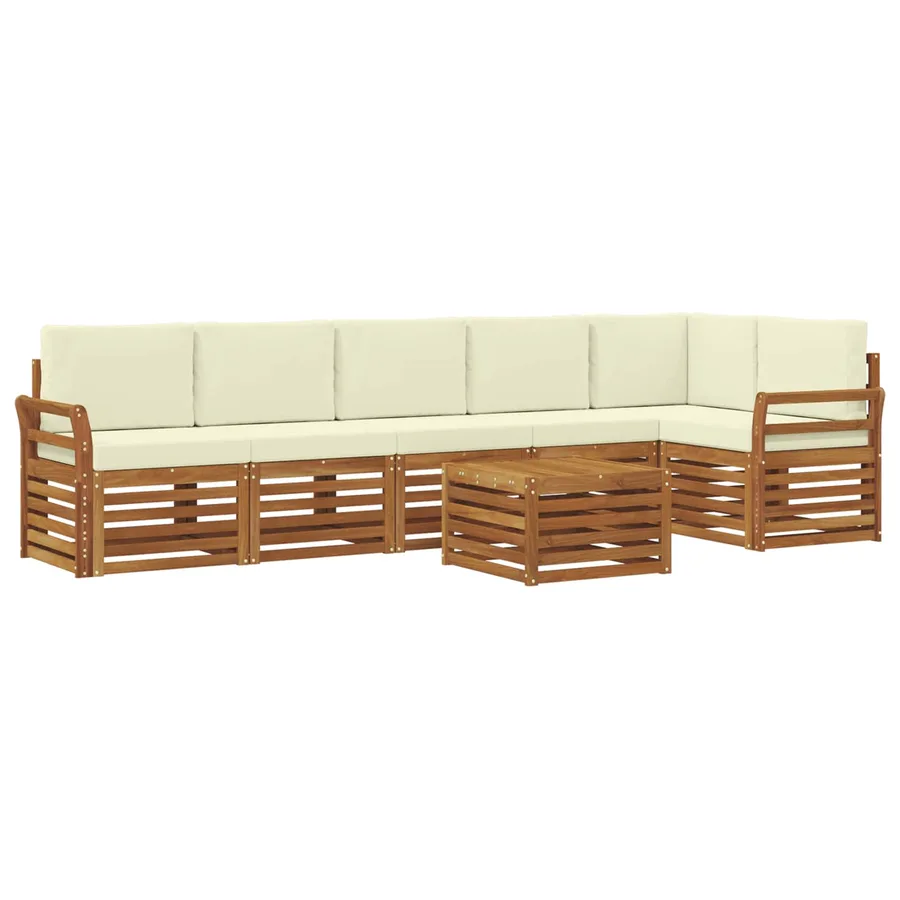 Ensemble de canapé d'angle avec coussin 7 pcs Naturel et Crème - 2