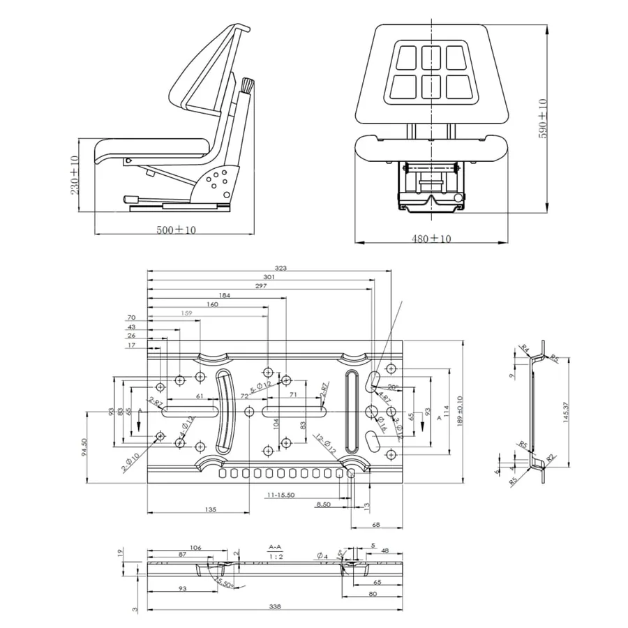 Tractor seat with suspension Black - 8