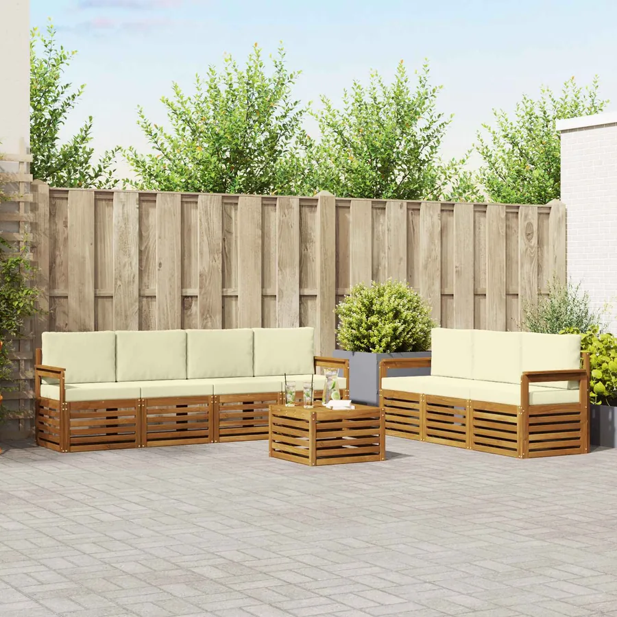 Ensembles de canapés avec coussin 8 pcs Naturel et Crème