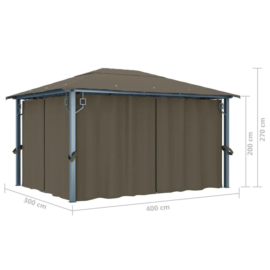 Tonnelle avec rideau et lumières LED 4x3 m Taupe Aluminium - 16