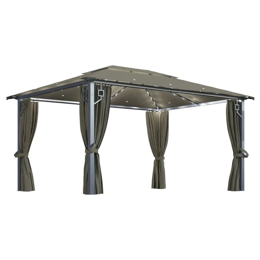 Tonnelle avec rideau et lumières LED 4x3 m Taupe Aluminium - 2