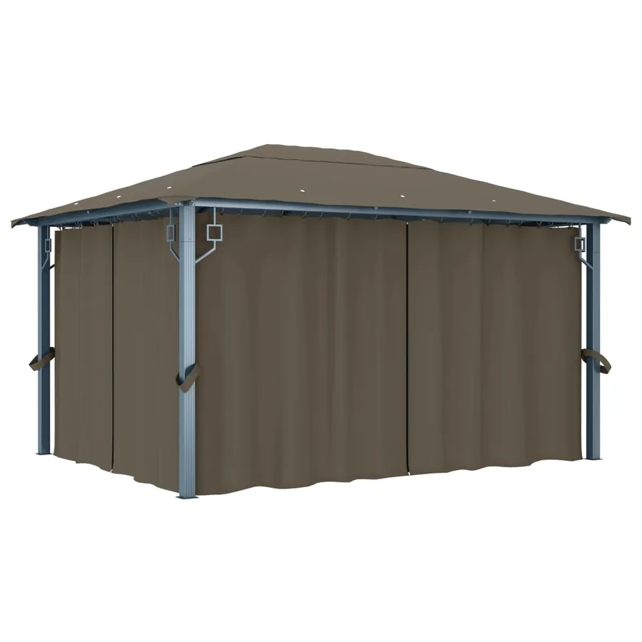Tonnelle avec rideau et lumières LED 4x3 m Taupe Aluminium - 3