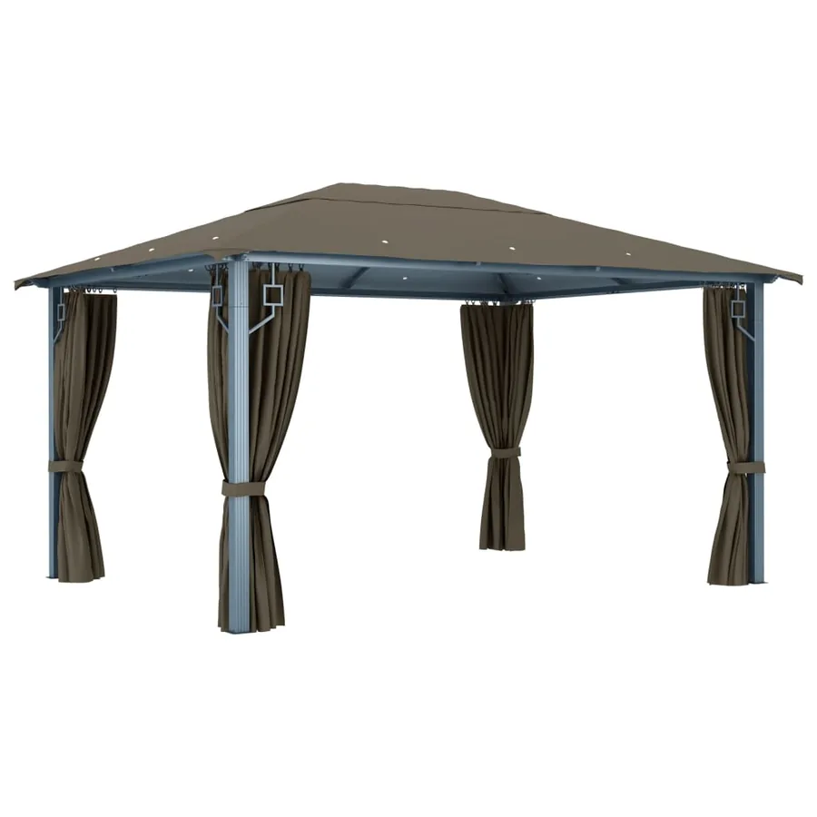 Tonnelle avec rideau et lumières LED 4x3 m Taupe Aluminium - 4