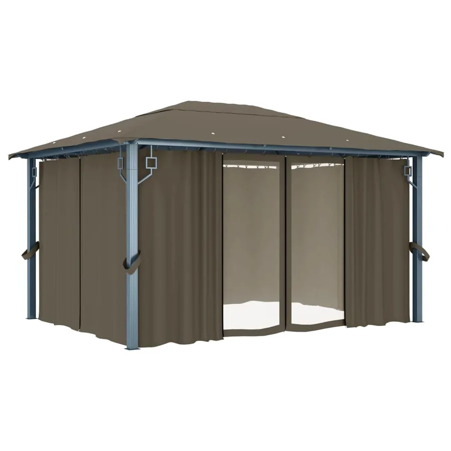 Tonnelle avec rideau et lumières LED 4x3 m Taupe Aluminium - 5