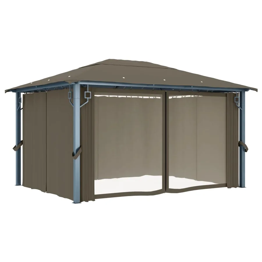 Tonnelle avec rideau et lumières LED 4x3 m Taupe Aluminium - 6