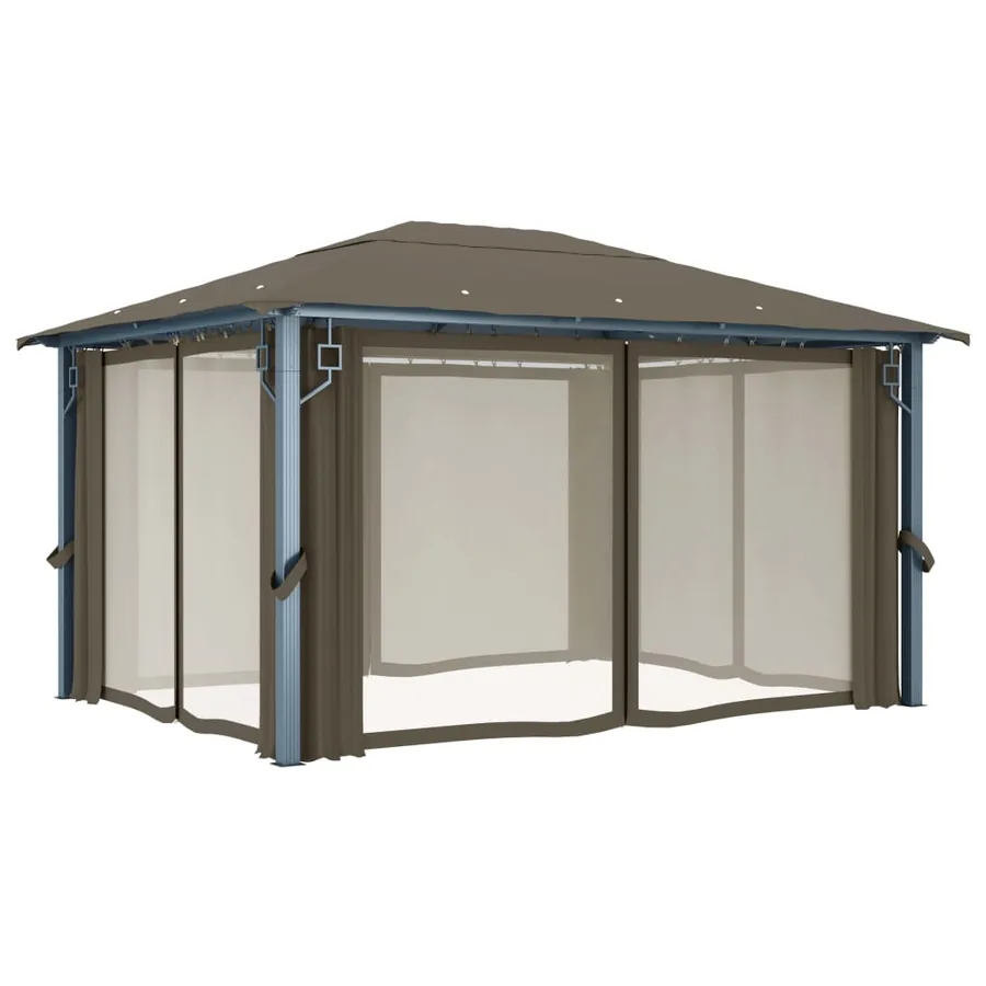 Tonnelle avec rideau et lumières LED 4x3 m Taupe Aluminium - 7