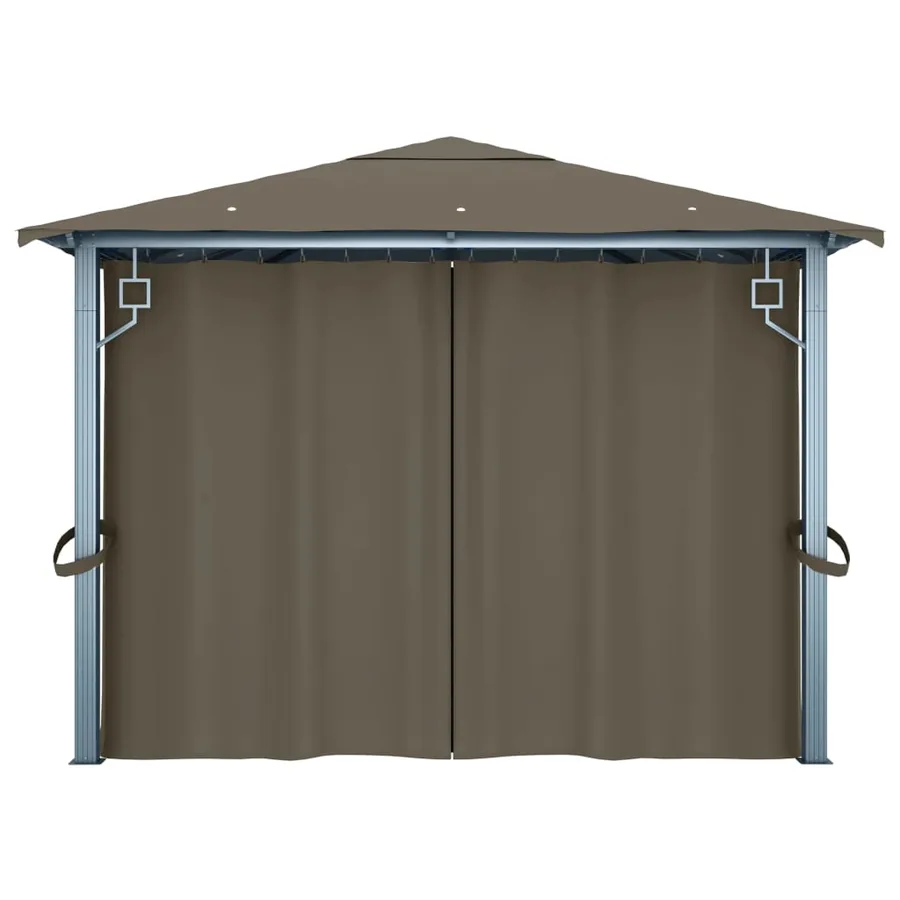 Tonnelle avec rideau et lumières LED 4x3 m Taupe Aluminium - 8