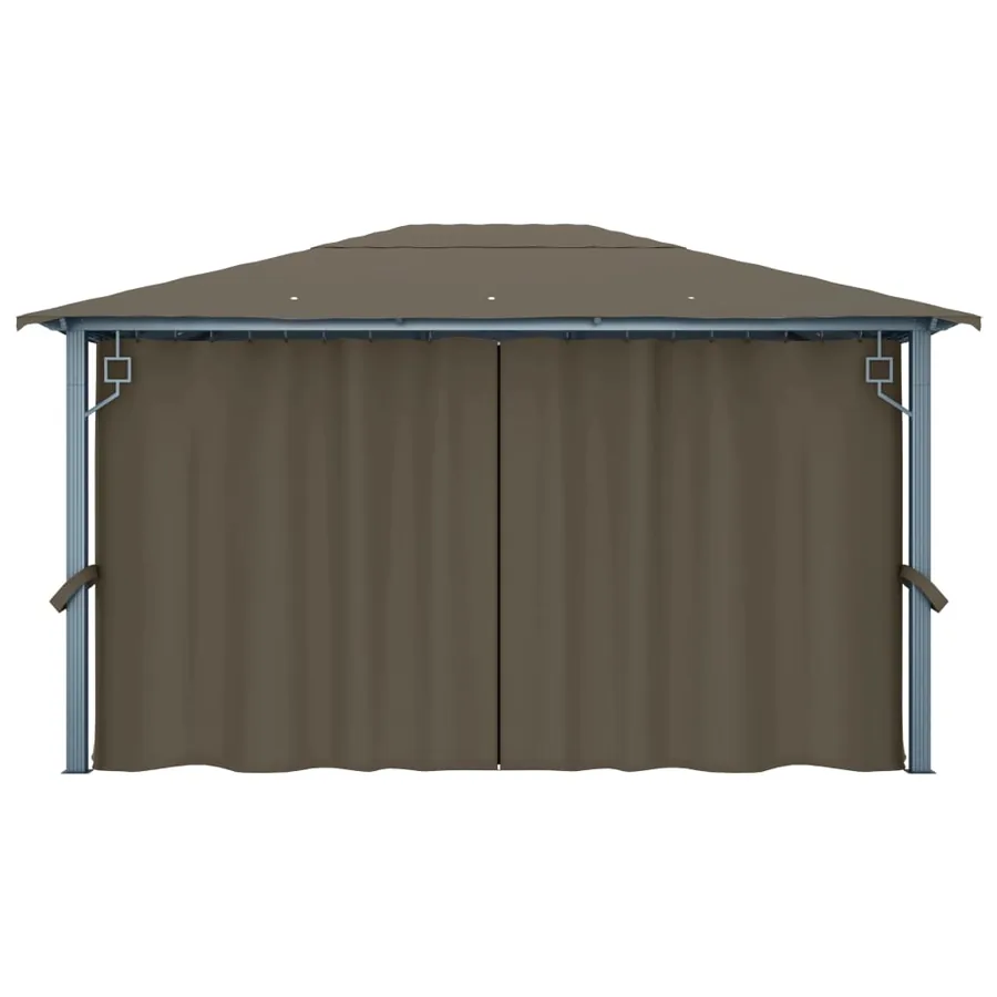 Tonnelle avec rideau et lumières LED 4x3 m Taupe Aluminium - 9