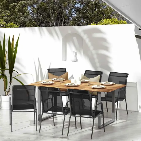 Garden chairs set of 6 Steel and textilene Black