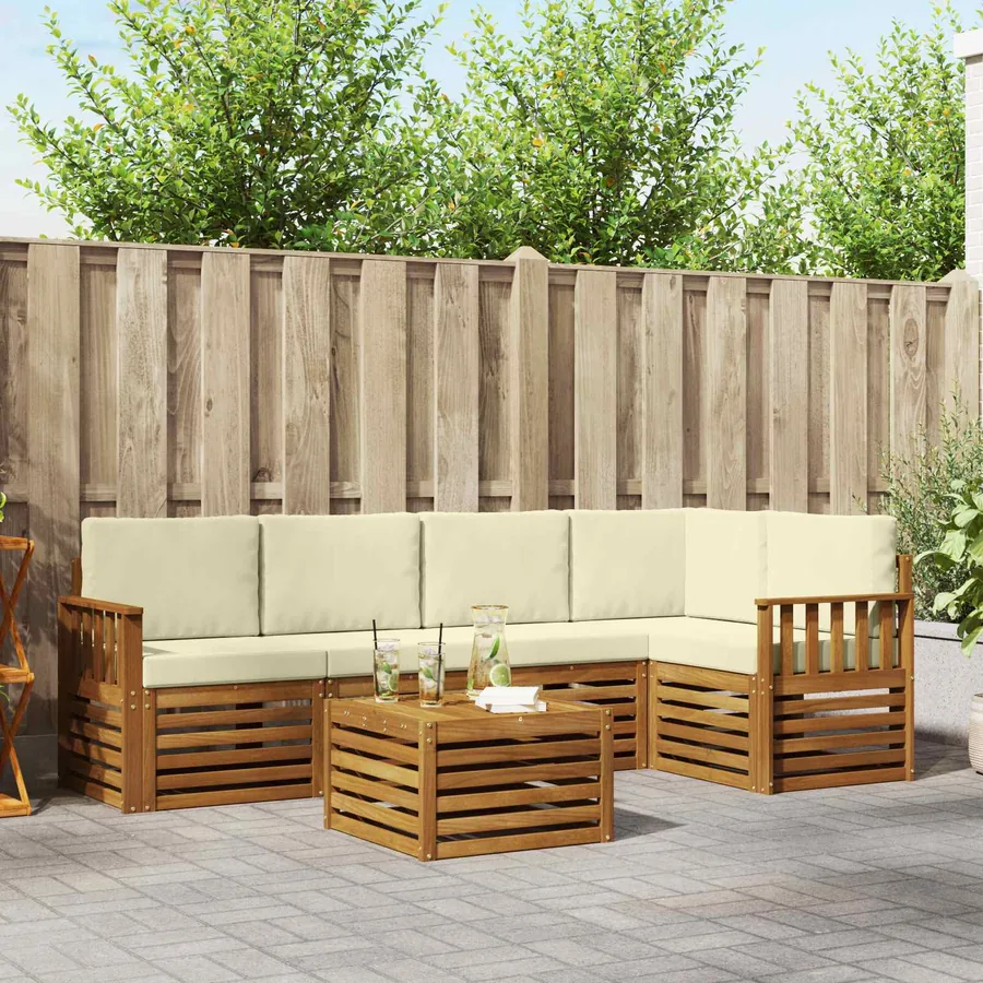 Ensemble de canapé d'angle avec coussin 6 pcs Naturel et Crème