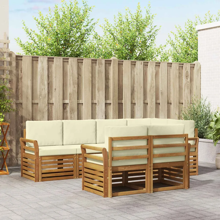 Ensemble de canapé d'angle avec coussin 7 pcs Naturel et Crème