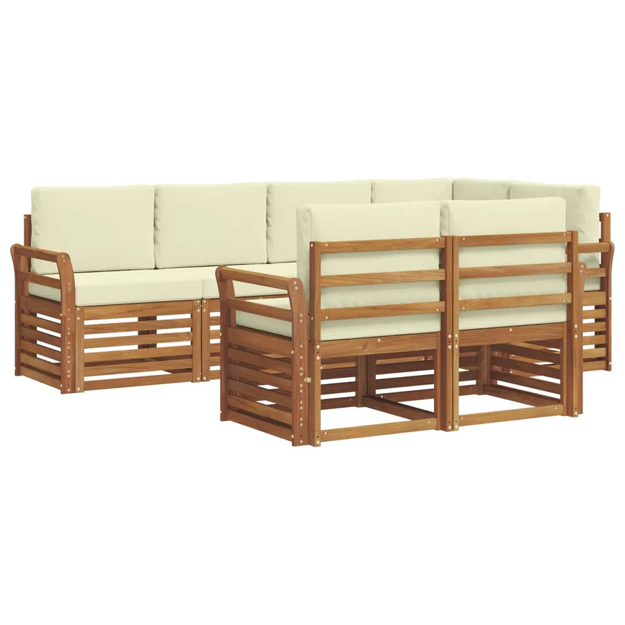 Ensemble de canapé d'angle avec coussin 7 pcs Naturel et Crème - 2