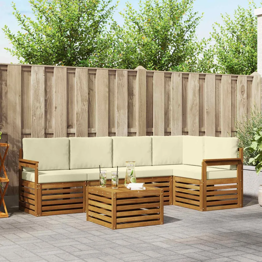 Ensemble de canapé d'angle avec coussin 6 pcs Naturel et Crème