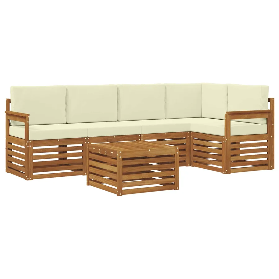 Ensemble de canapé d'angle avec coussin 6 pcs Naturel et Crème - 2