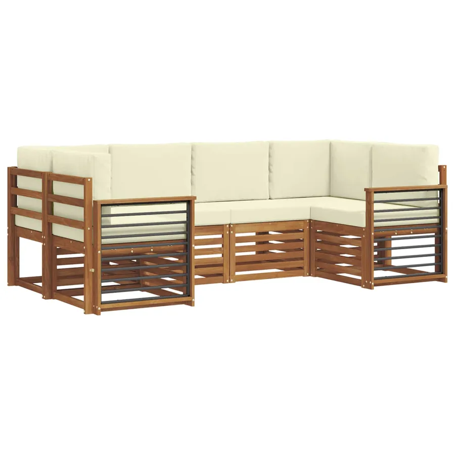 Ensemble de canapé d'angle avec coussin 6 pcs Naturel et Crème - 2