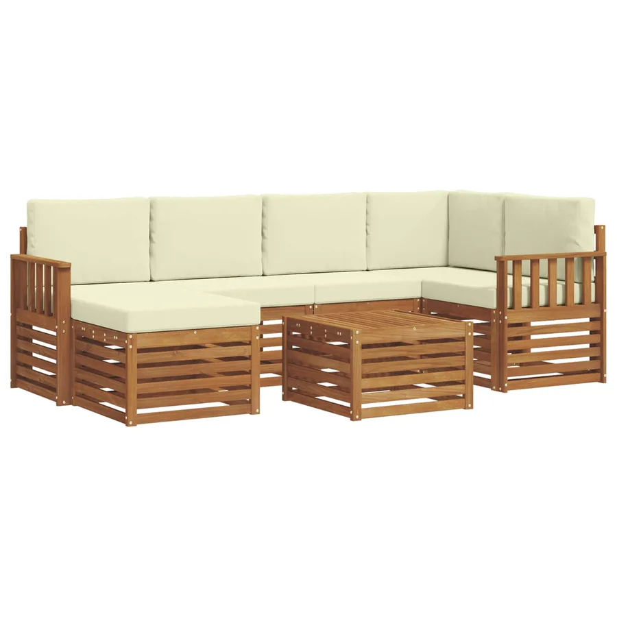 Ensemble de canapé d'angle avec coussin 7 pcs Naturel et Crème - 2