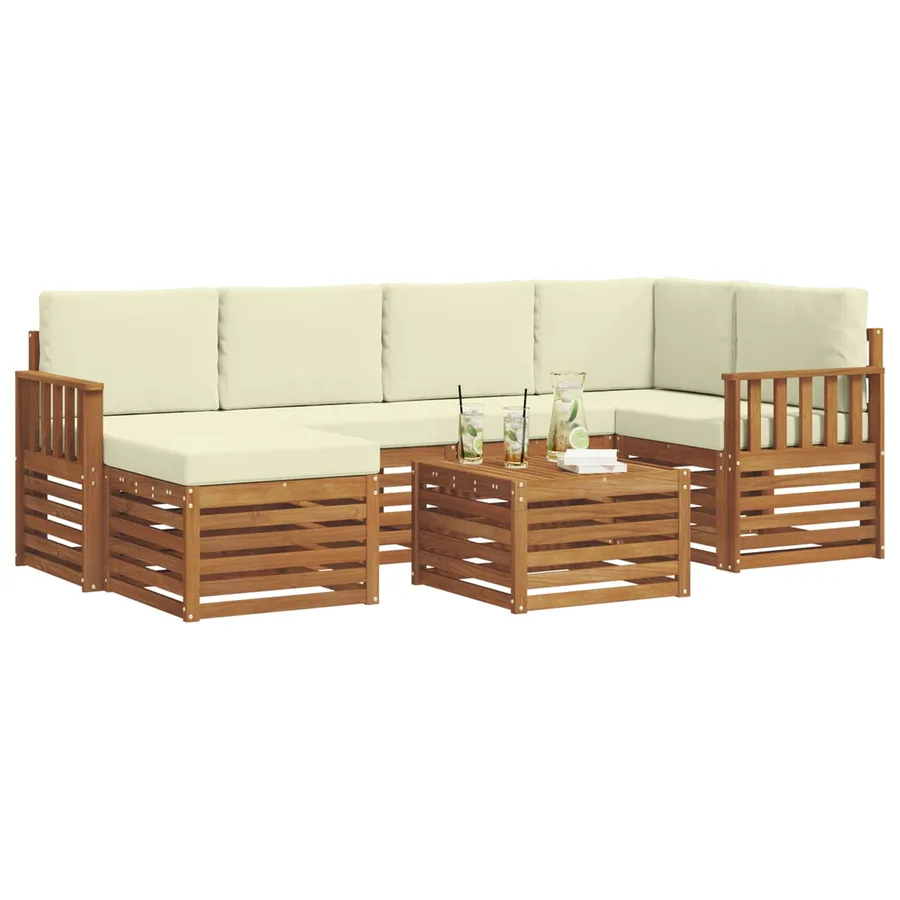 Ensemble de canapé d'angle avec coussin 7 pcs Naturel et Crème - 3