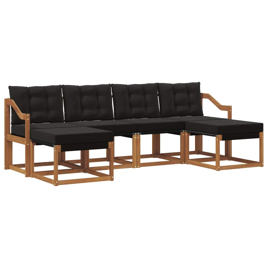 Ensemble de canapés d'extérieur 6 pcs Naturel et Noir - 2