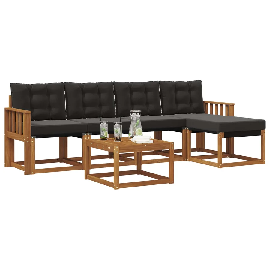 Ensemble de canapés d'extérieur 6 pcs Naturel et Noir - 3