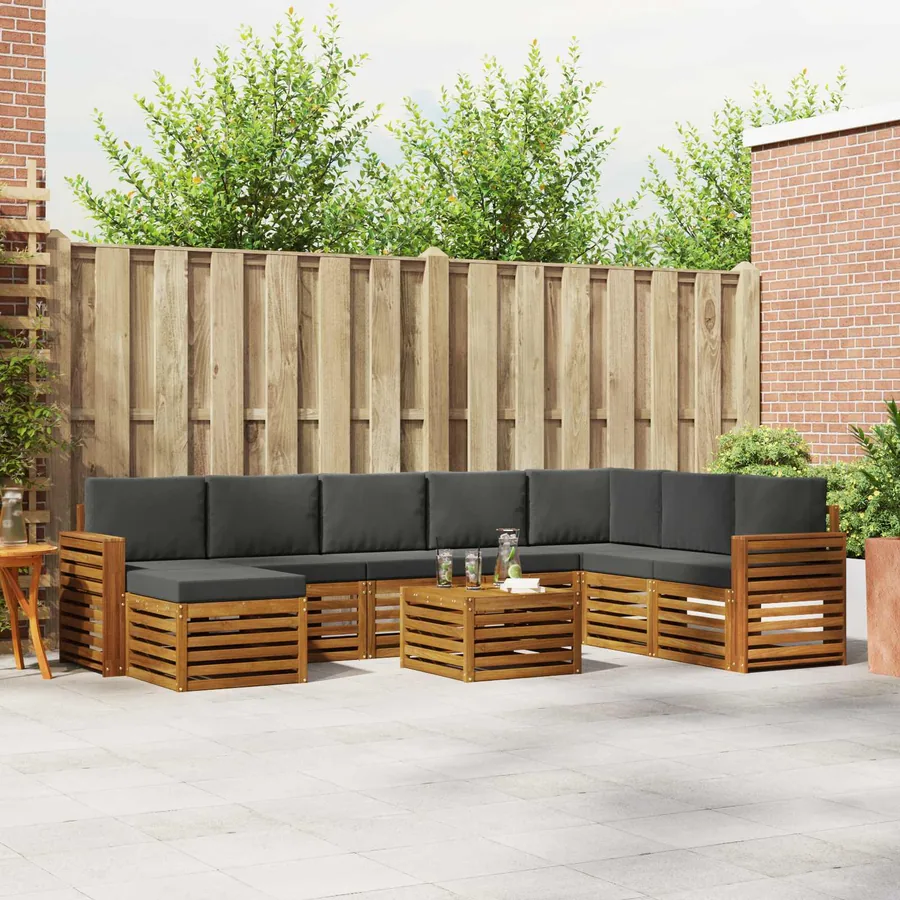 Ensemble de canapés d'extérieur 9 pcs Naturel et Anthracite