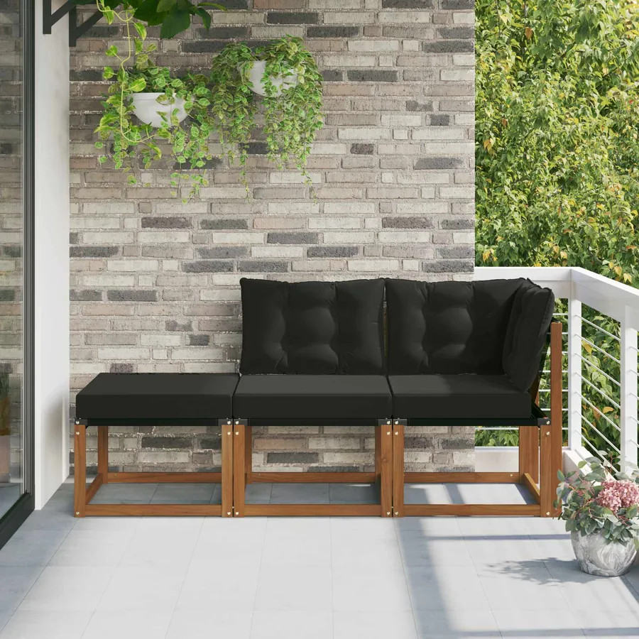 Canapés modulaires d'extérieur 3 Pièce Naturel et Noir