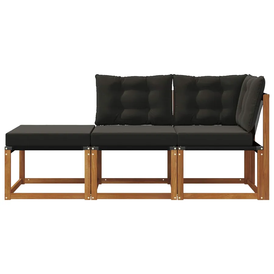 Canapés modulaires d'extérieur 3 Pièce Naturel et Noir - 6