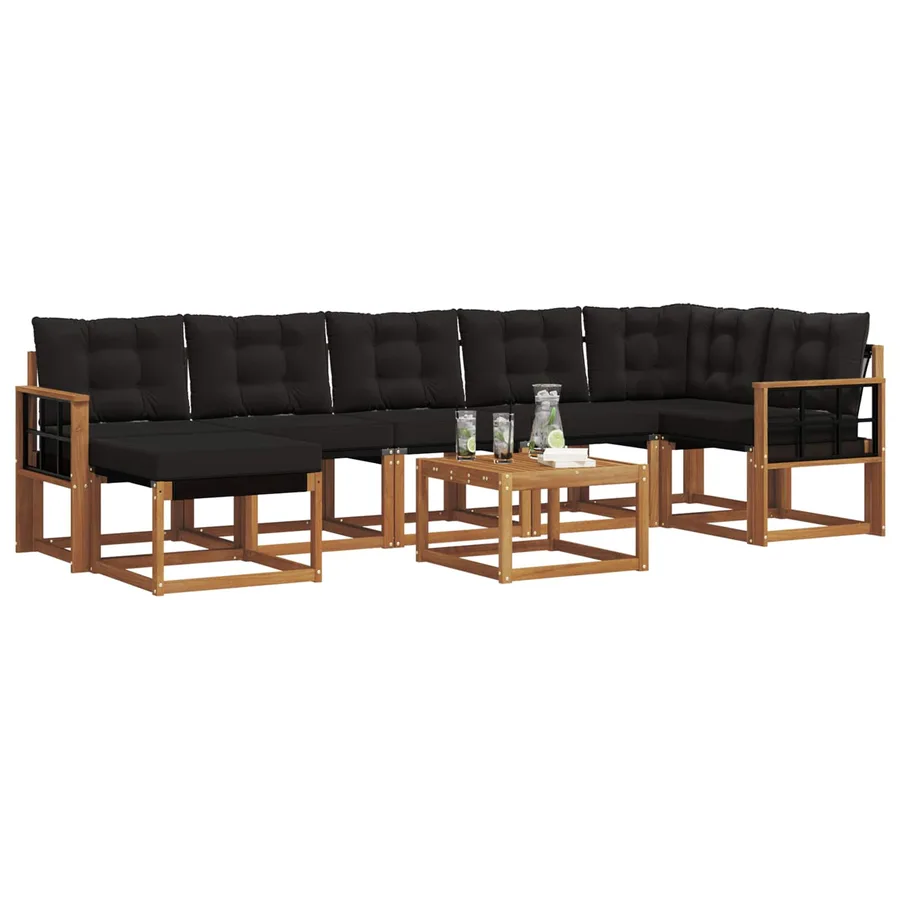 Ensemble de canapés d'extérieur 8 pcs Naturel et Noir - 3