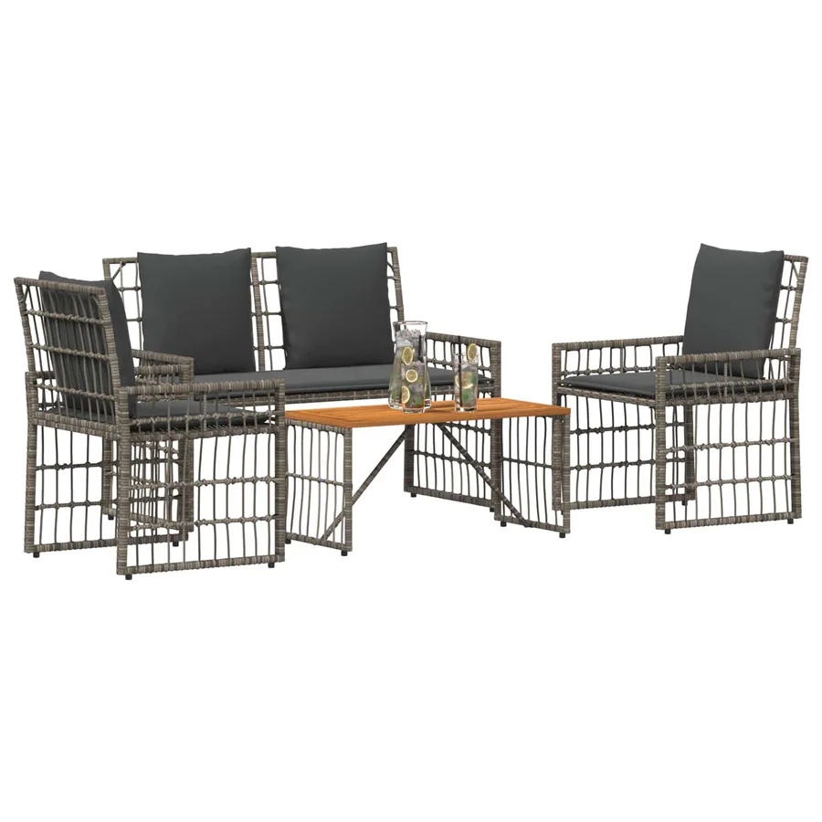 Ensemble de meubles d'extérieur 4 pcs Noir et Gris foncé - 3