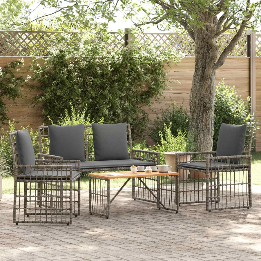 Ensemble de meubles d'extérieur 4 pcs Noir et Gris foncé - 4