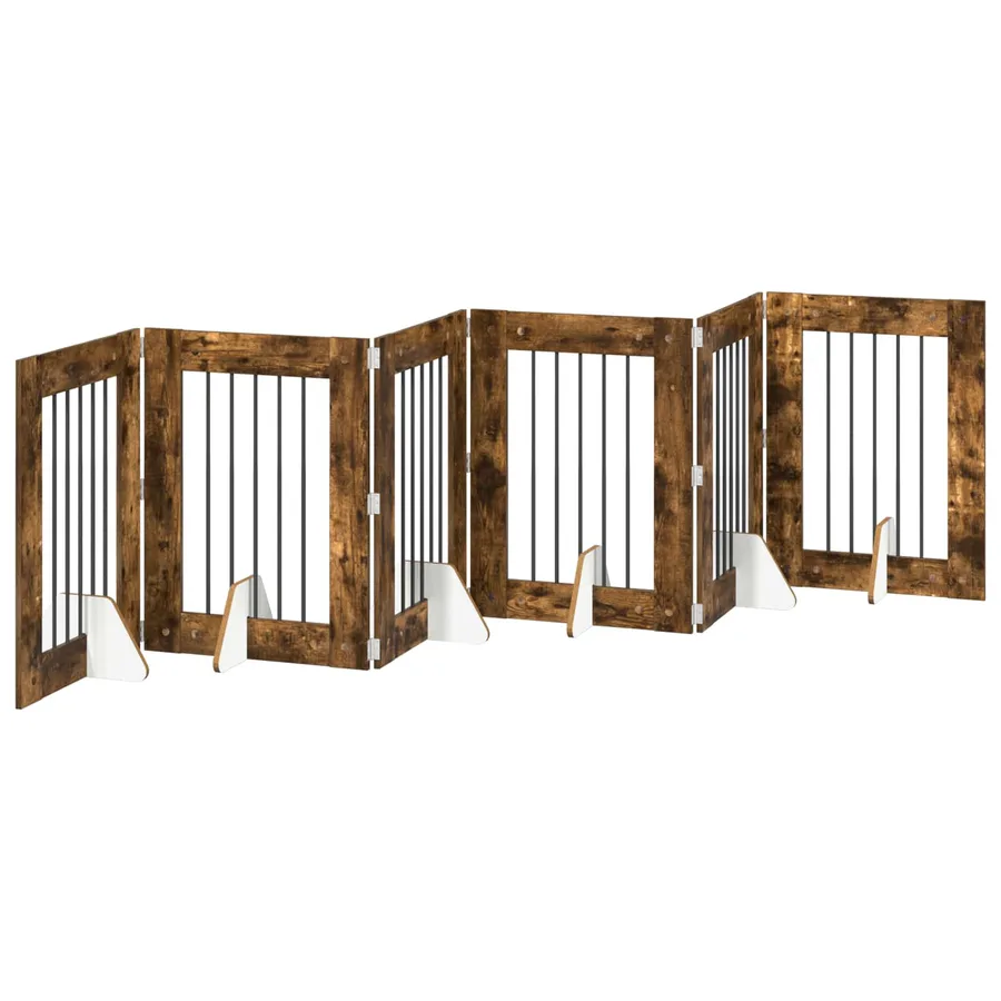 Porte de chien pliable avec supports 6 pcs Chêne fumé 362 cm - 2