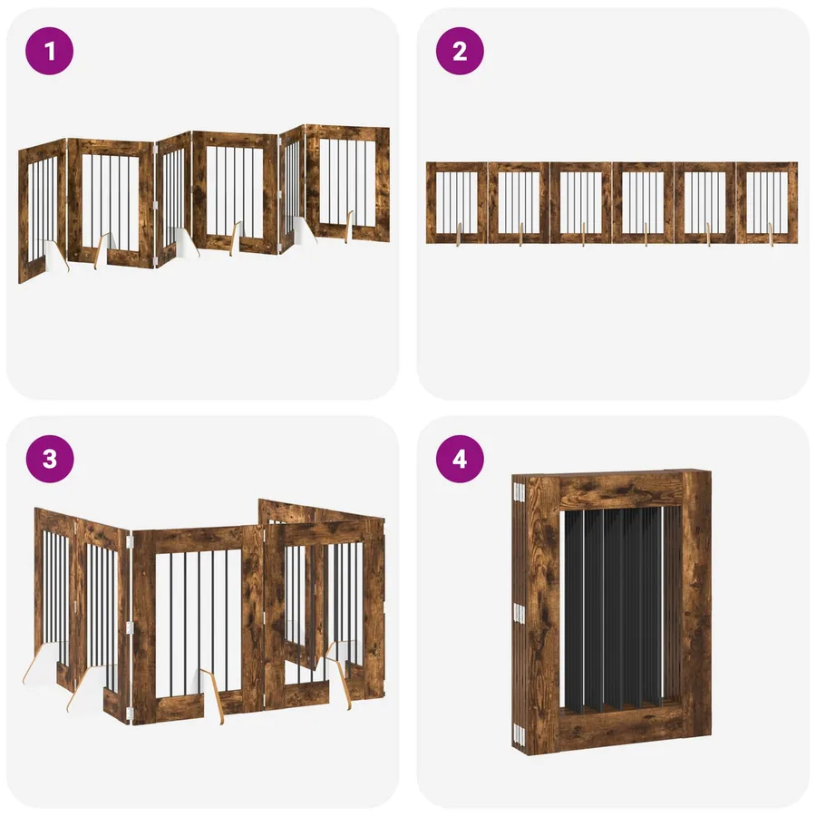 Porte de chien pliable avec supports 6 pcs Chêne fumé 362 cm - 7