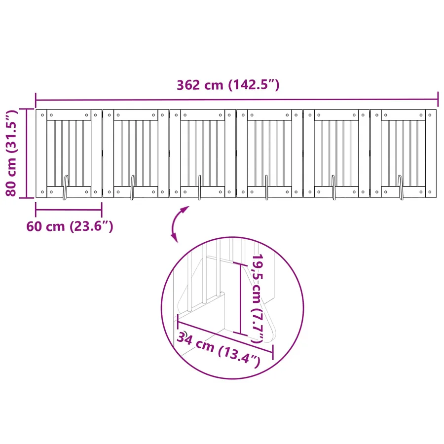 Porte de chien pliable avec supports 6 pcs Chêne fumé 362 cm - 9