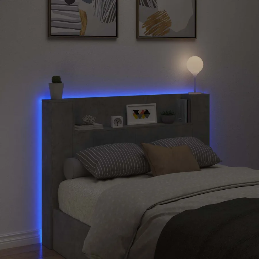 Cabinet de Tête de Lit avec LED Béton 140 x 16,5 x 103,5 cm - 4