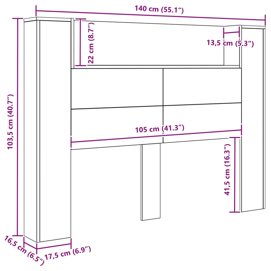 Cabinet de Tête de Lit avec LED Chêne Artisanal - 12