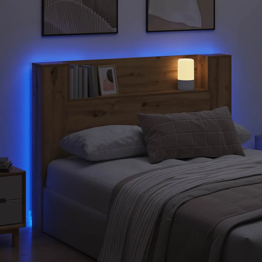 Cabinet de Tête de Lit avec LED Chêne Artisanal - 4