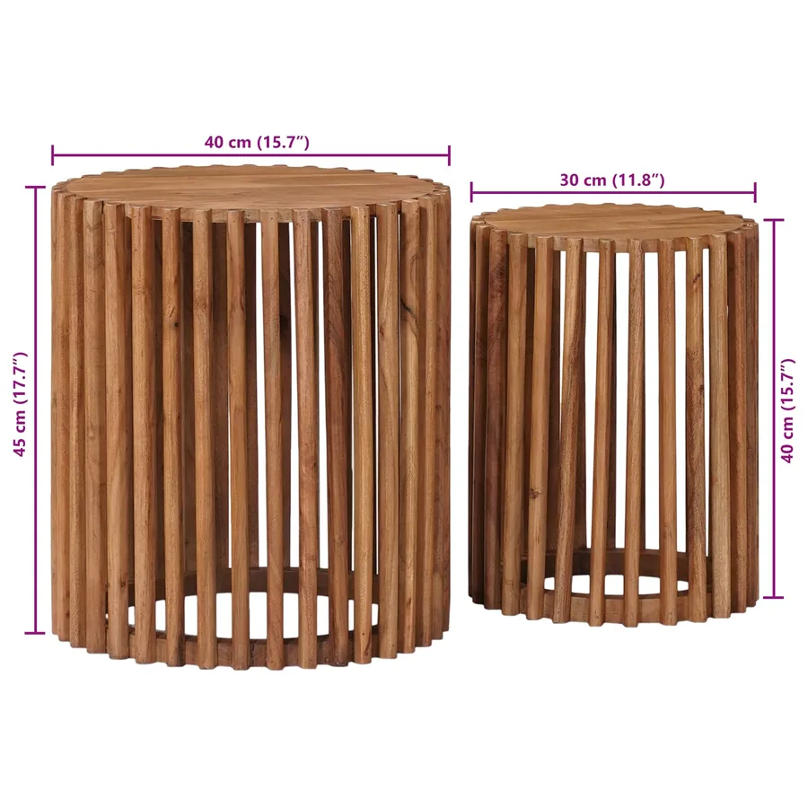 Ensemble de Tables de Chevet Artisanales 2 pcs Marron Teck - 12