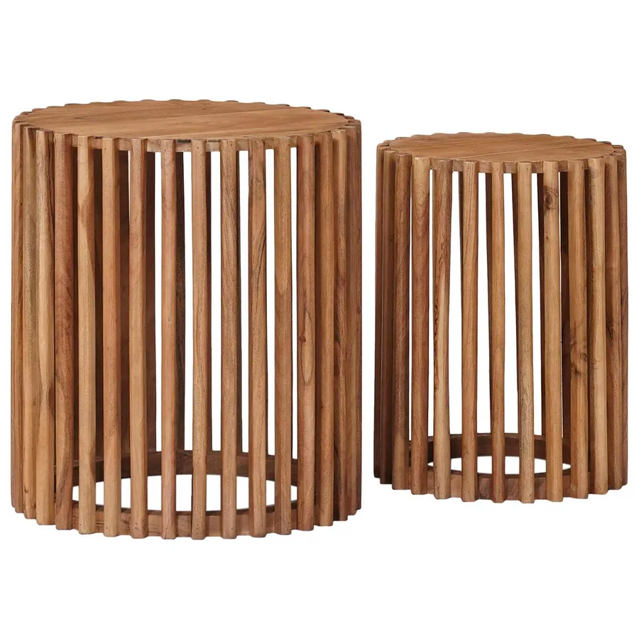 Ensemble de Tables de Chevet Artisanales 2 pcs Marron Teck - 2