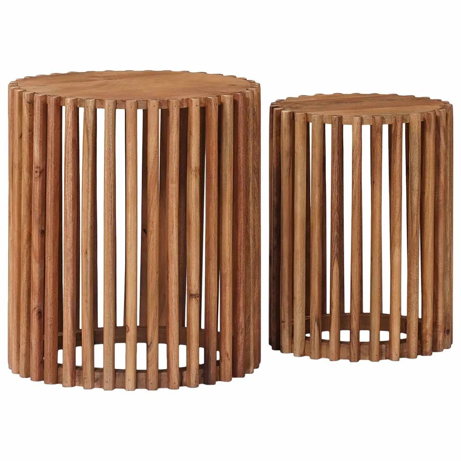 Ensemble de Tables de Chevet Artisanales 2 pcs Marron Teck - 3